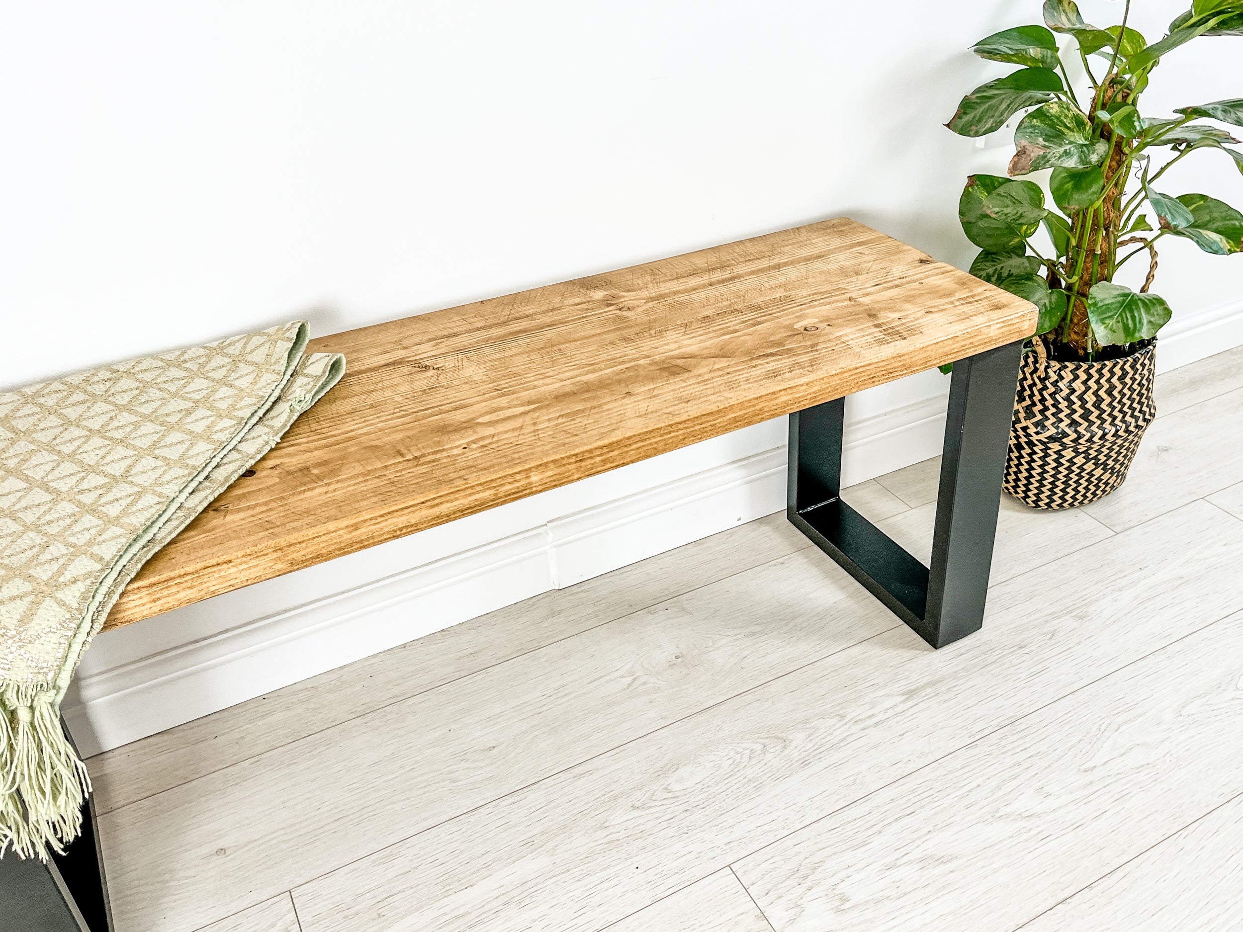 Rustic Wood Bench with Steel Square Frame Legs