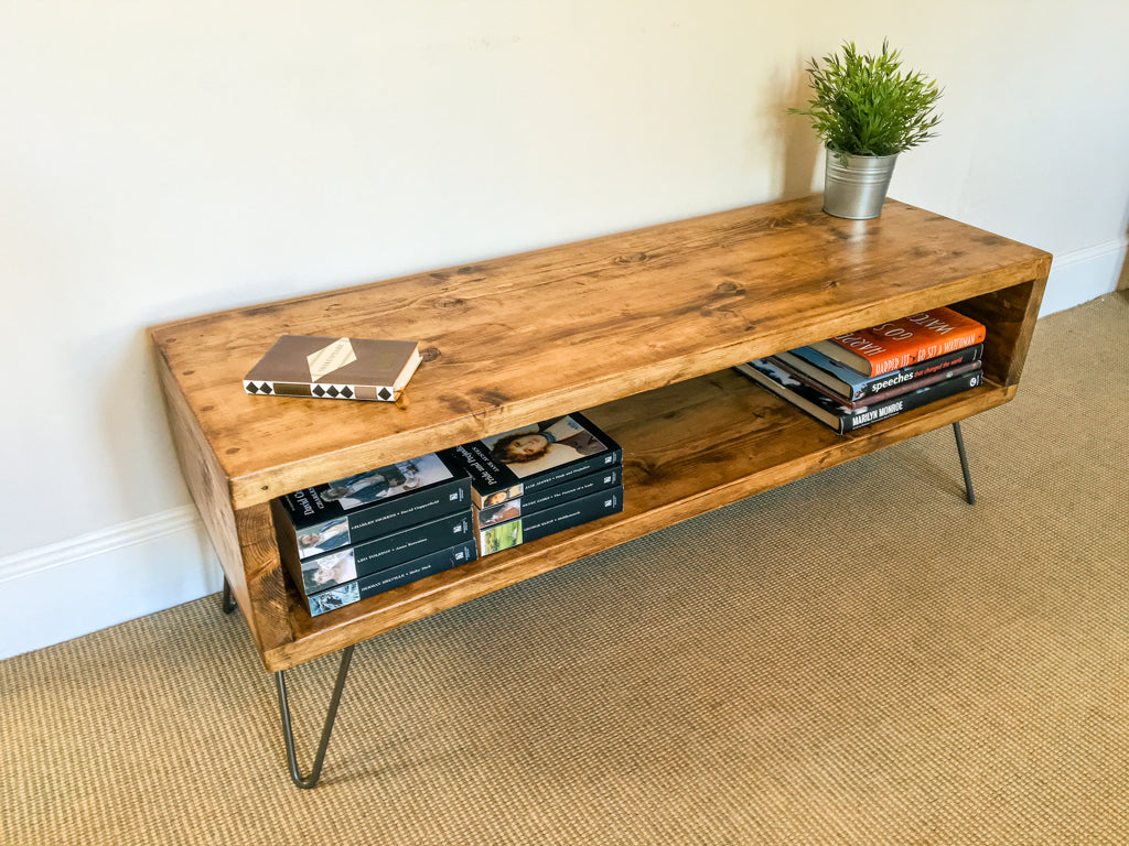 Rustic Reclaimed Wood TV Stand with Hairpin Legs