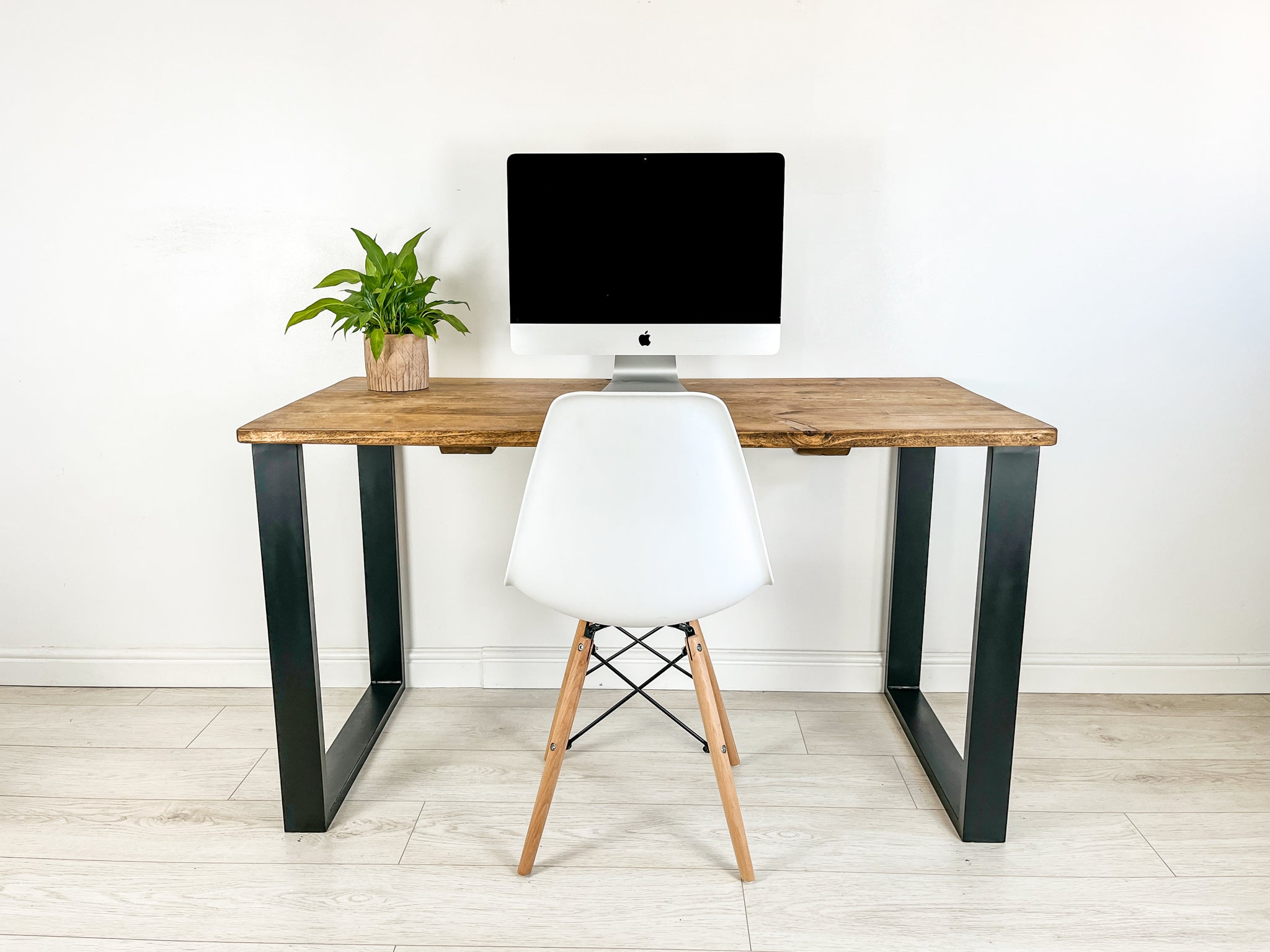 Rustic Wood Desk with Steel Square Frame Legs