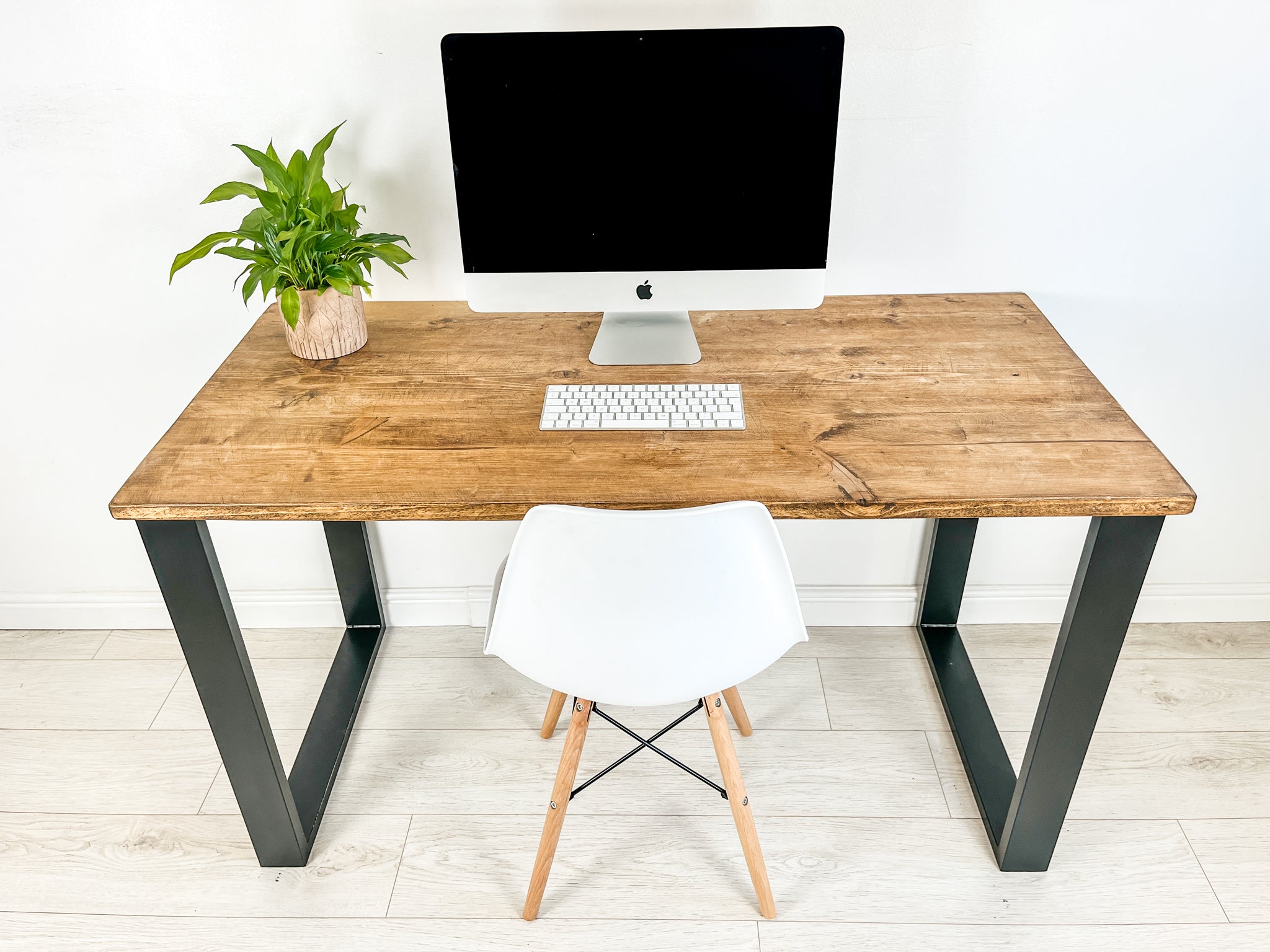 Rustic Wood Desk with Steel Square Frame Legs