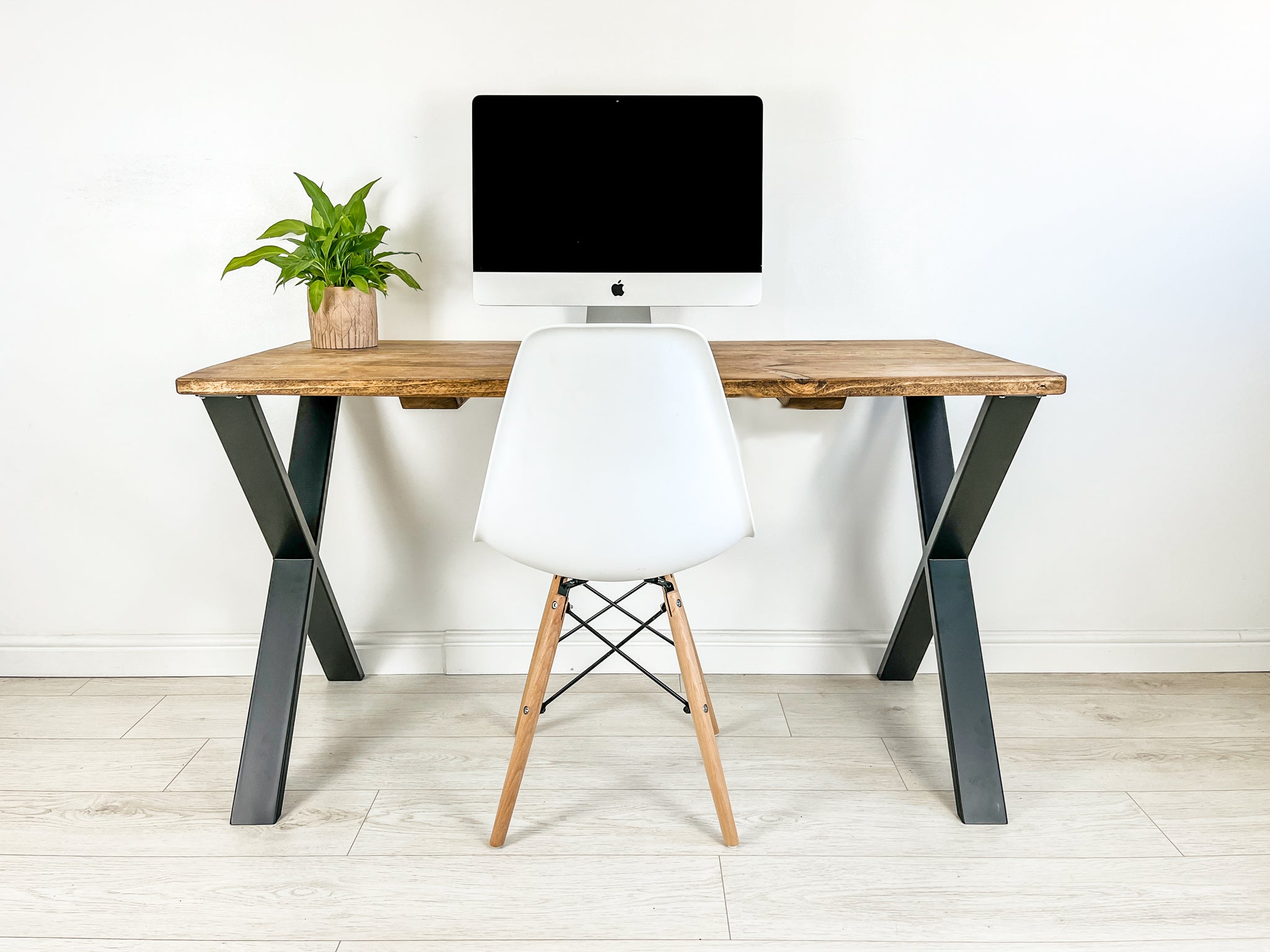 Rustic Wood Desk with Steel X-Frame Legs