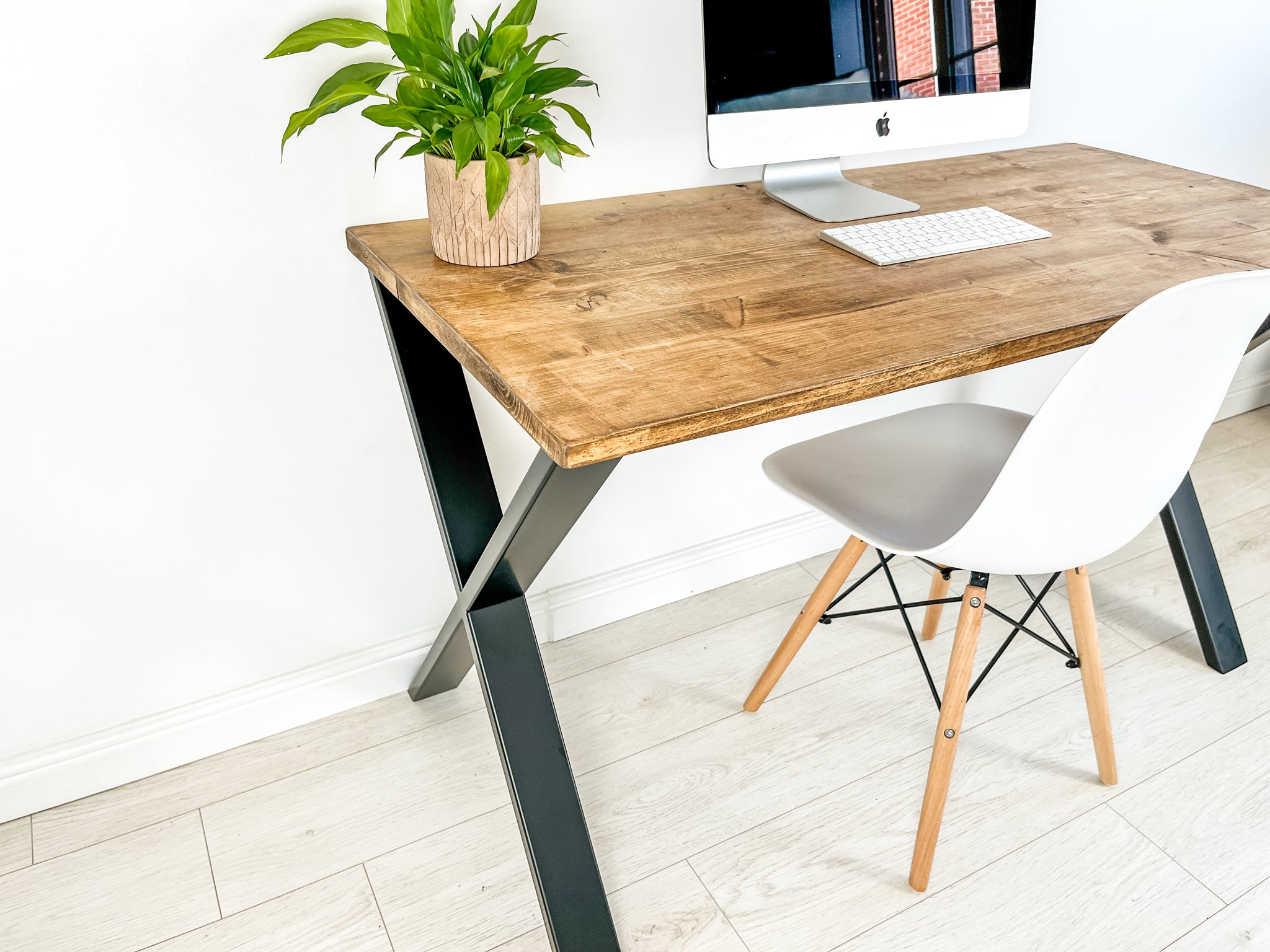Rustic Wood Desk with Steel X-Frame Legs