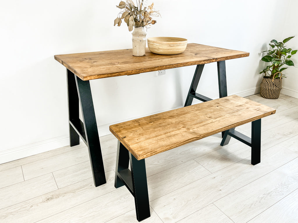 Rustic Wood Dining Table with Steel A-Frame Legs