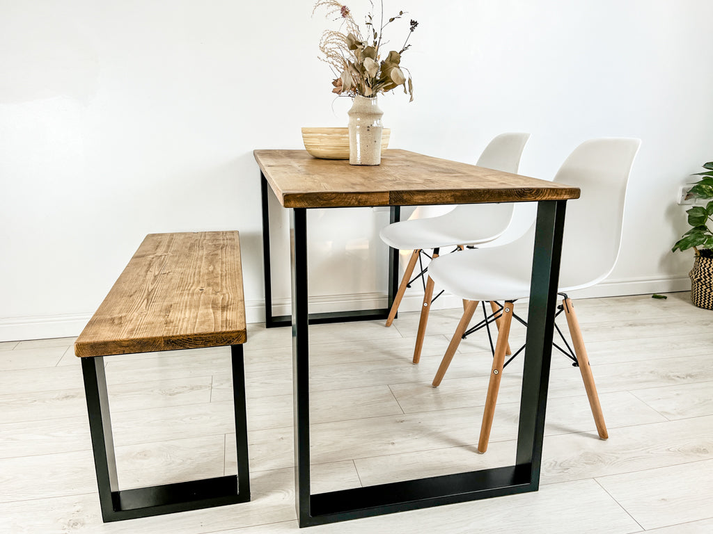 Rustic Wood Dining Table with Steel Square Frame Legs