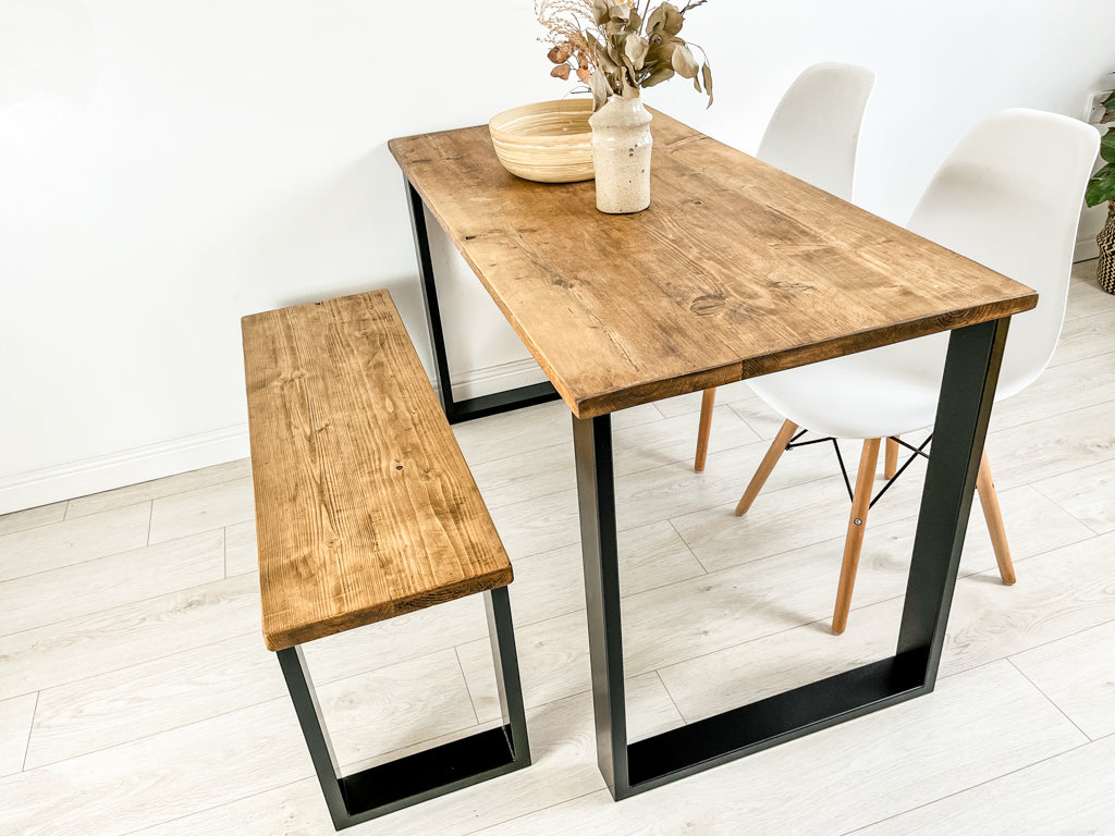 Rustic Wood Dining Table with Steel Square Frame Legs