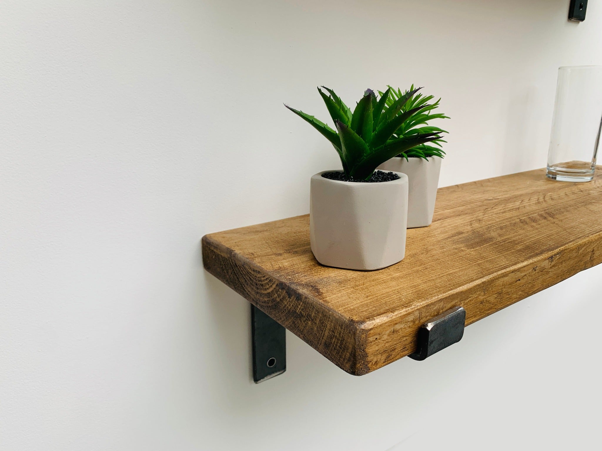 Rustic Reclaimed Scaffold Board Shelf with Industrial Lipped Steel Brackets
