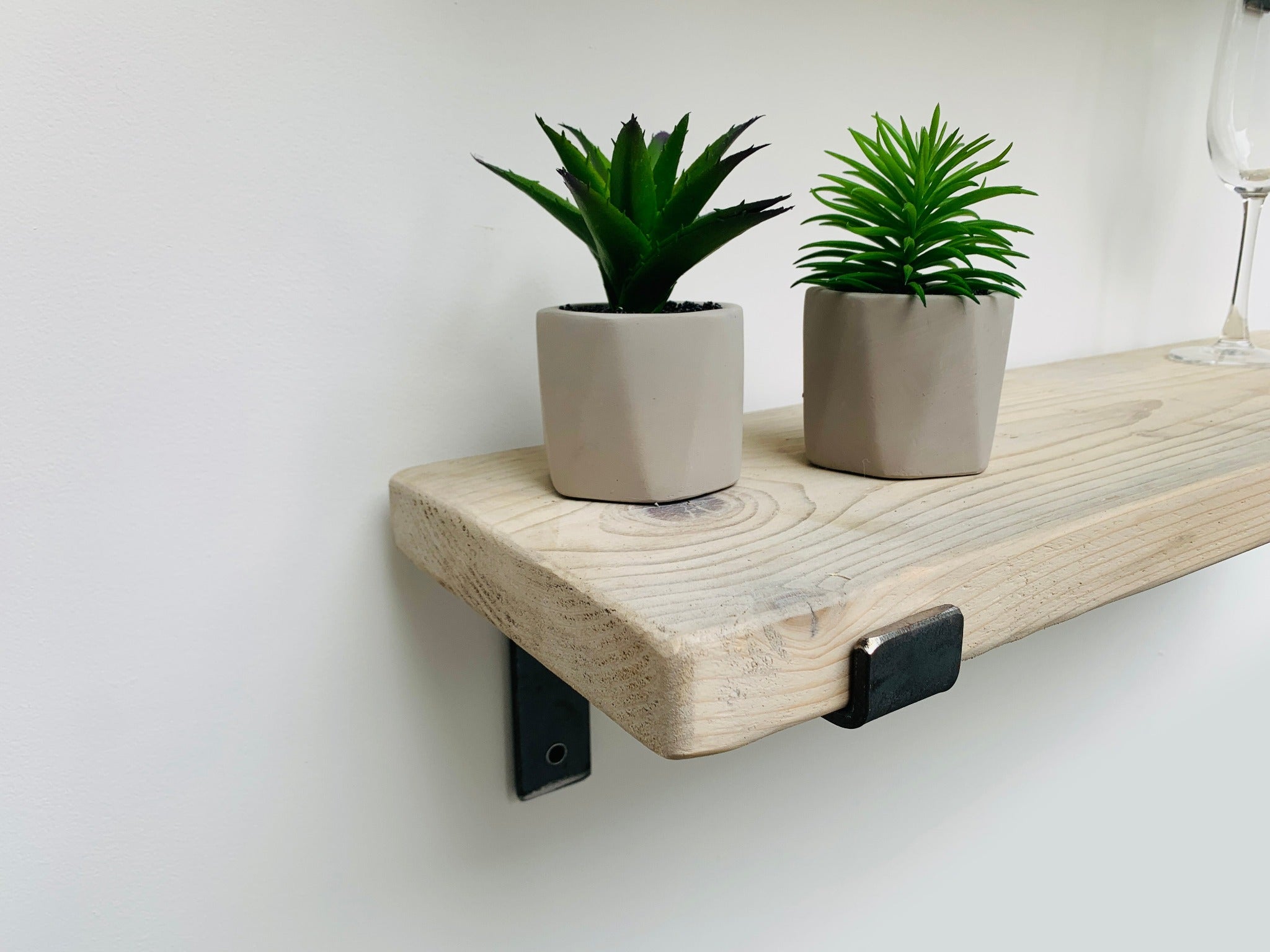 Shabby Chic Thin Reclaimed Wood Shelf with Steel Metal Brackets